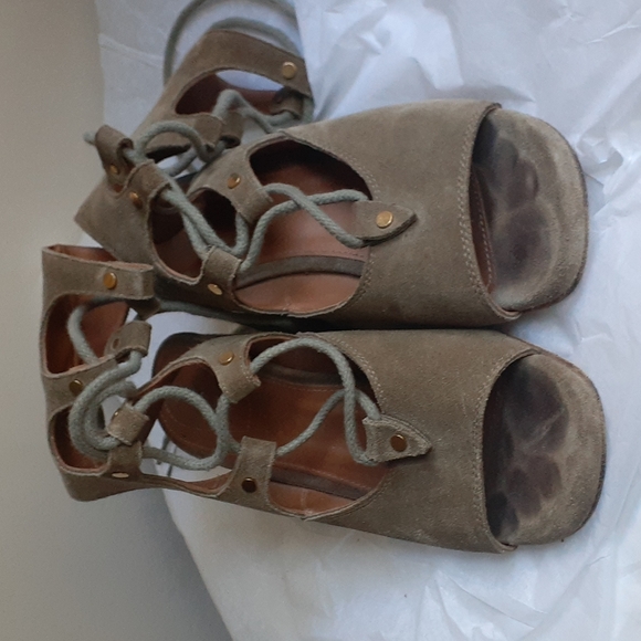Chloe Suede Gladiator Wedge Sandals Shoes Open Toe EU 35 / US 5 - Picture 3 of 9